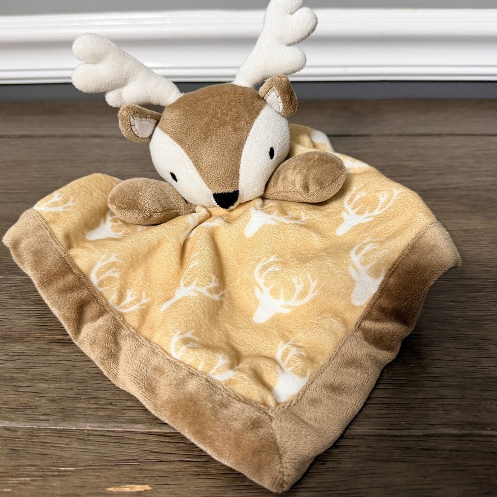 Levtex Baby Deer Lovey Security Blanket Plush Tan White Antler Print Woodland